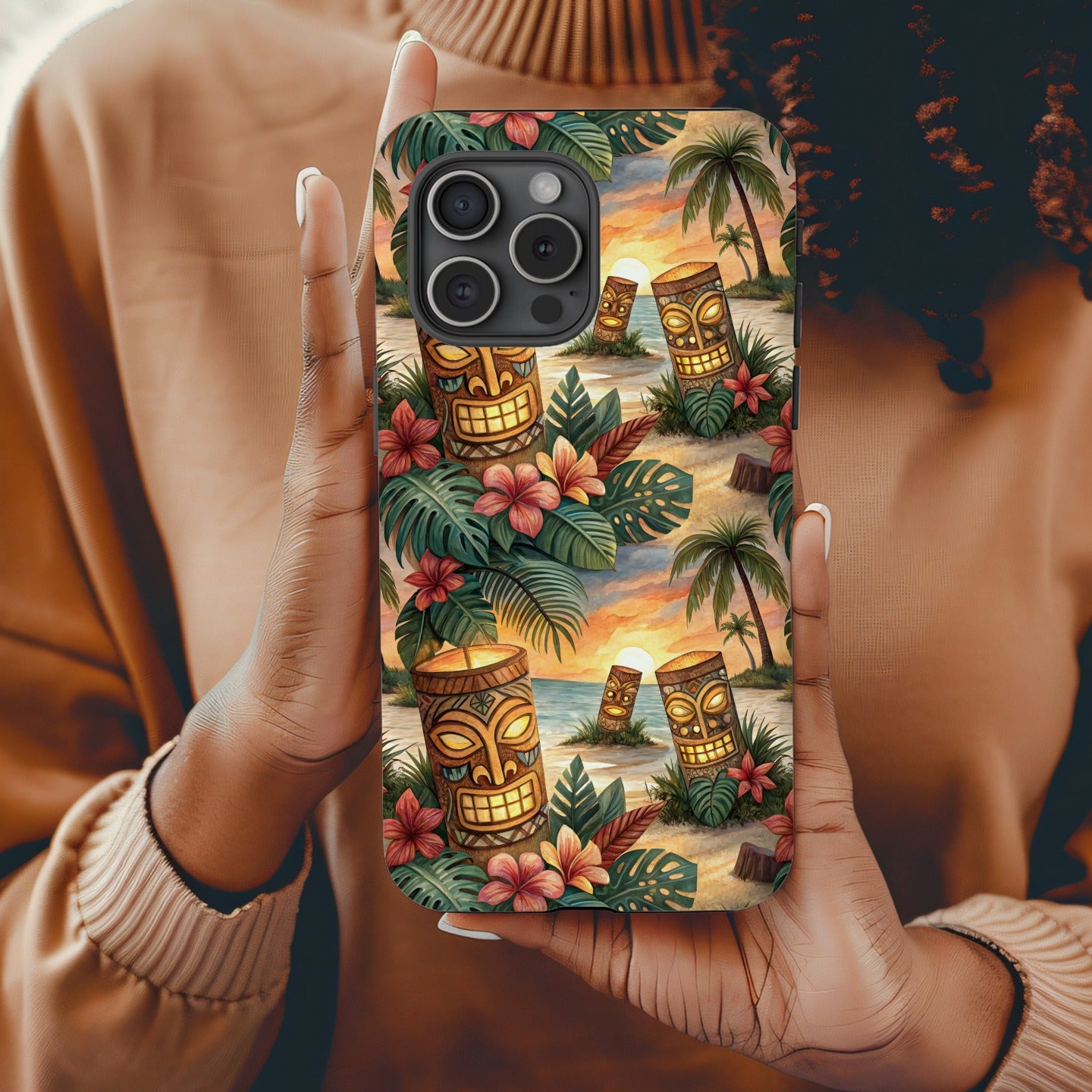 Tropical Tiki Idols Custom Beach View Phone Case - Walk Greener