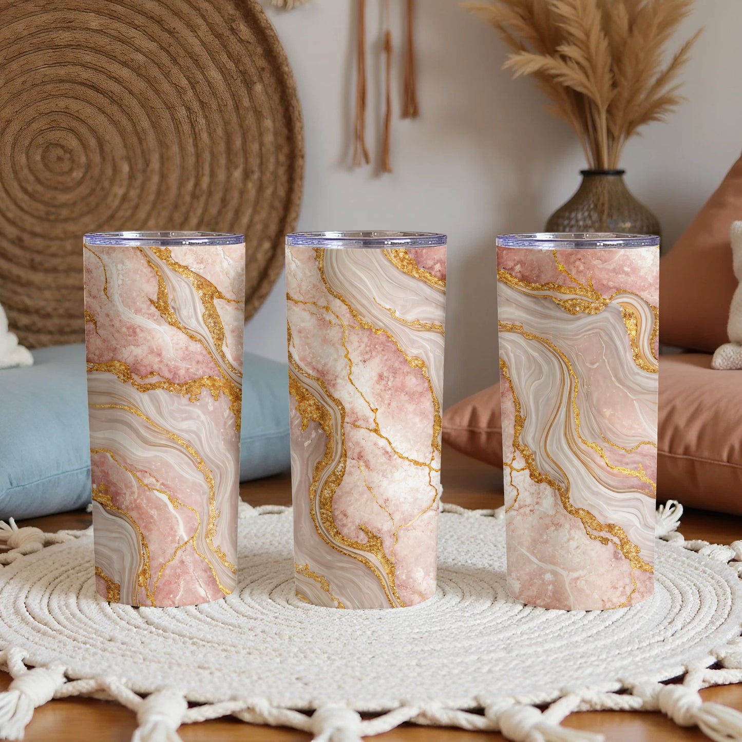 Elegant Marble and Gold Accent Tumbler Cup Set