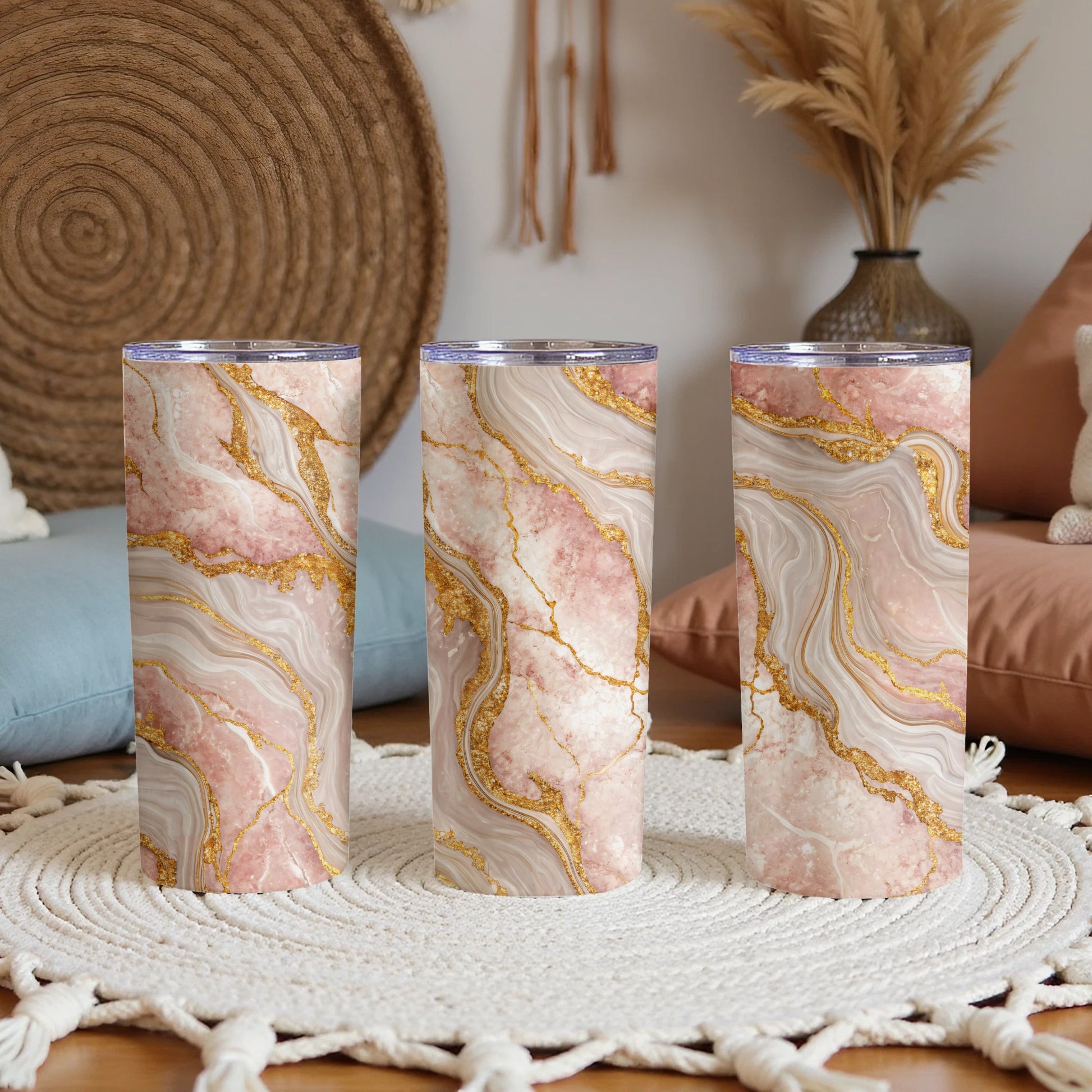 Elegant Marble and Gold Accent Tumbler Cup Set