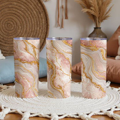 Elegant Marble and Gold Accent Tumbler Cup Set