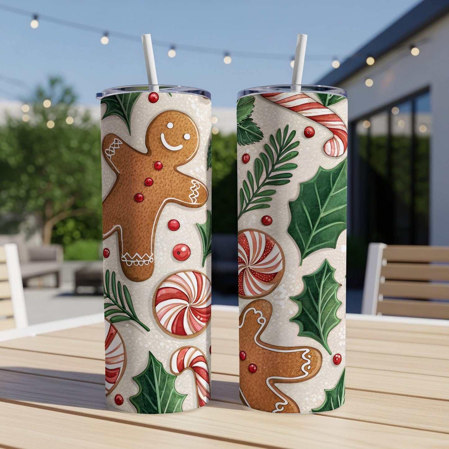 Festive Gingerbread and Candy Cane Holiday Tumbler