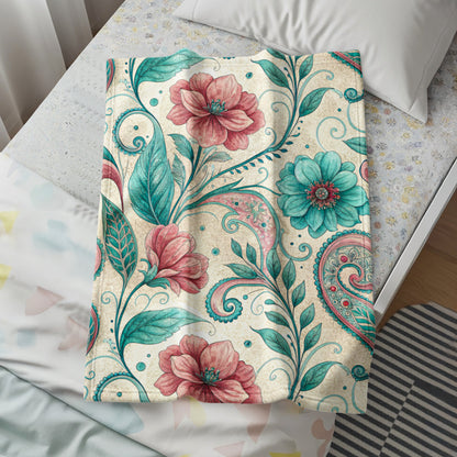 Floral Paisleys in Pink and Teal Watercolor Style Art - Walk Greener
