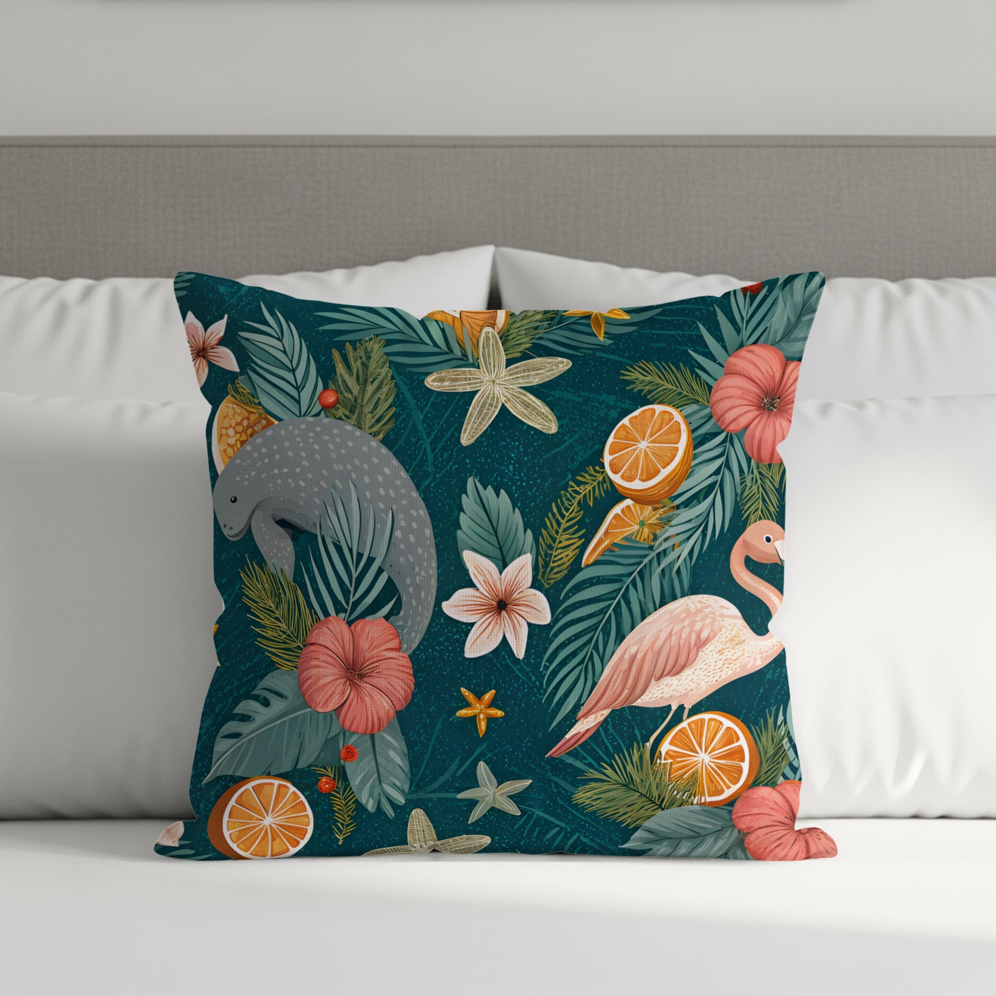 Tropical Animals and Floral Print Decorative Cushion