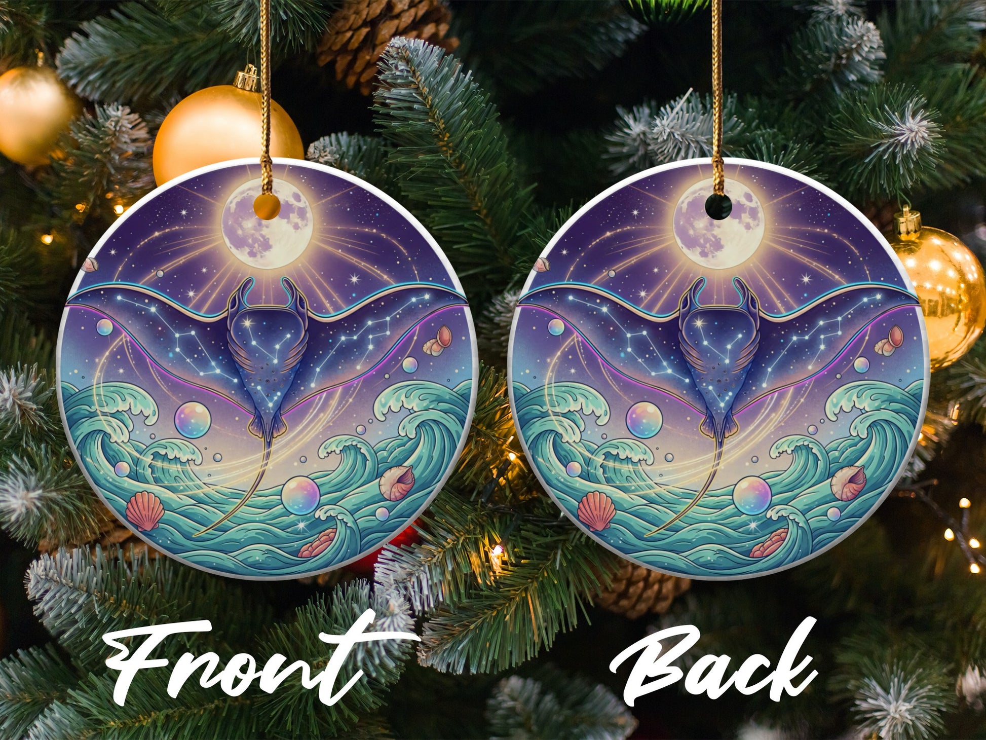 Ocean Fantasy Manta Ray Double-Sided Christmas Ornament product