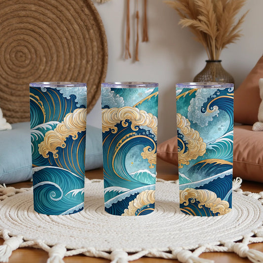 Vibrant Ocean Waves Patterned Insulated Tumbler Cup