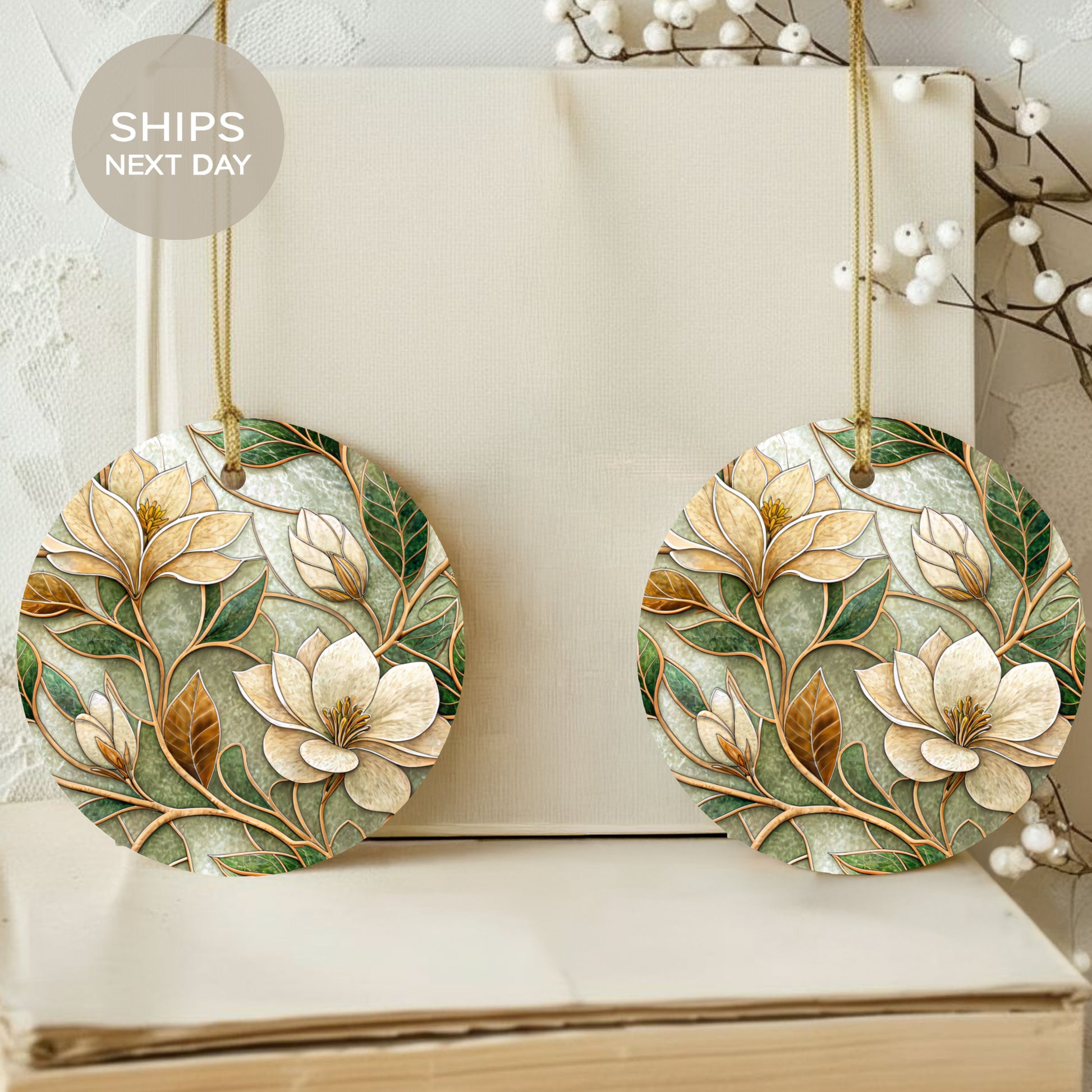 Elegant Floral Pattern Hanging Ornament Circular Design