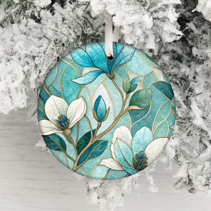 Blue Floral Design Holiday Ornament for Christmas Tree