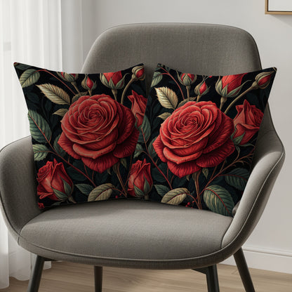Vibrant Crimson Roses Elegant Blossoms Decorative Floral Throw Pillows - Walk Greener