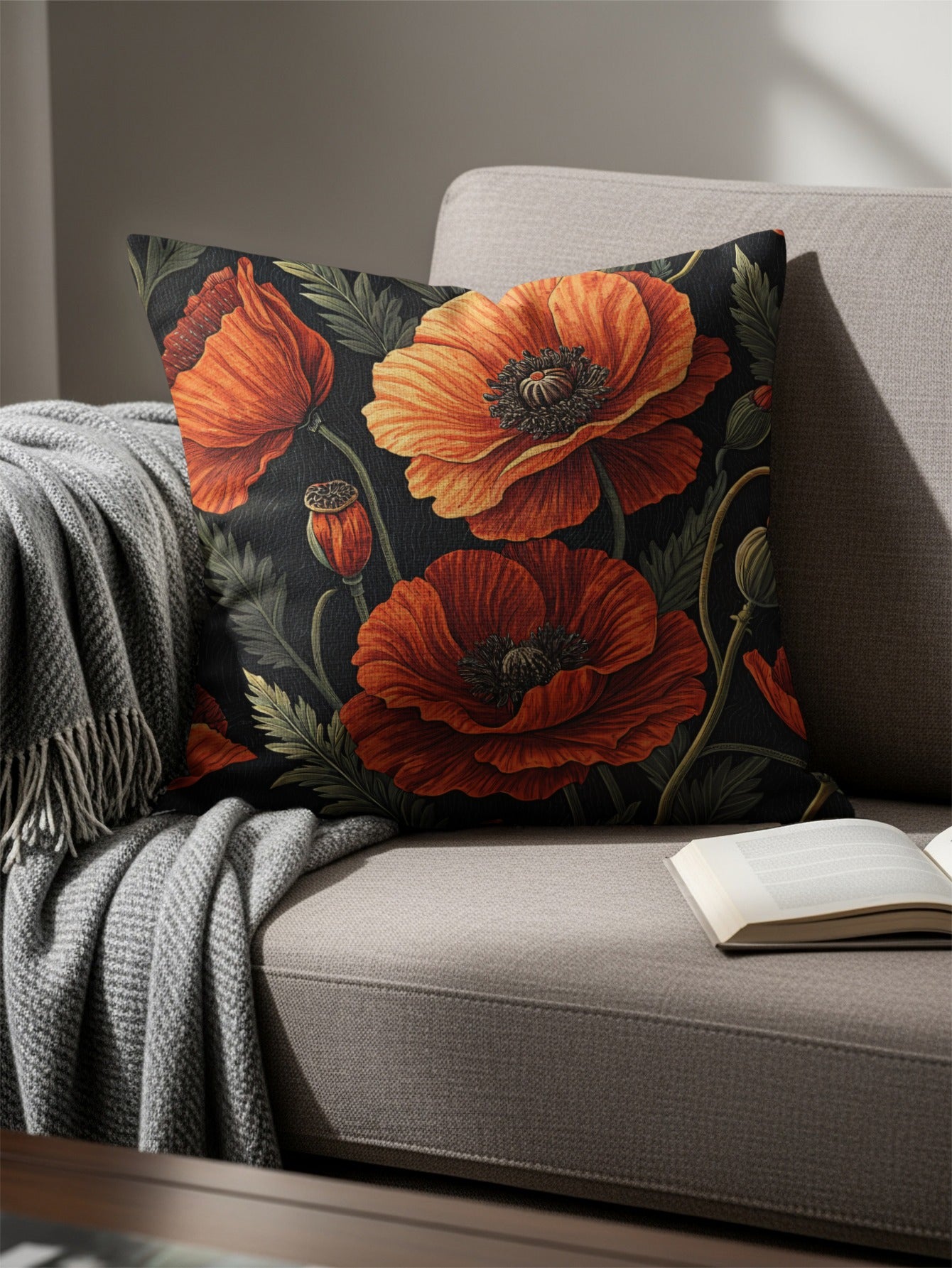 Vibrant Orange Floral Print Throw Pillow for Home Decor