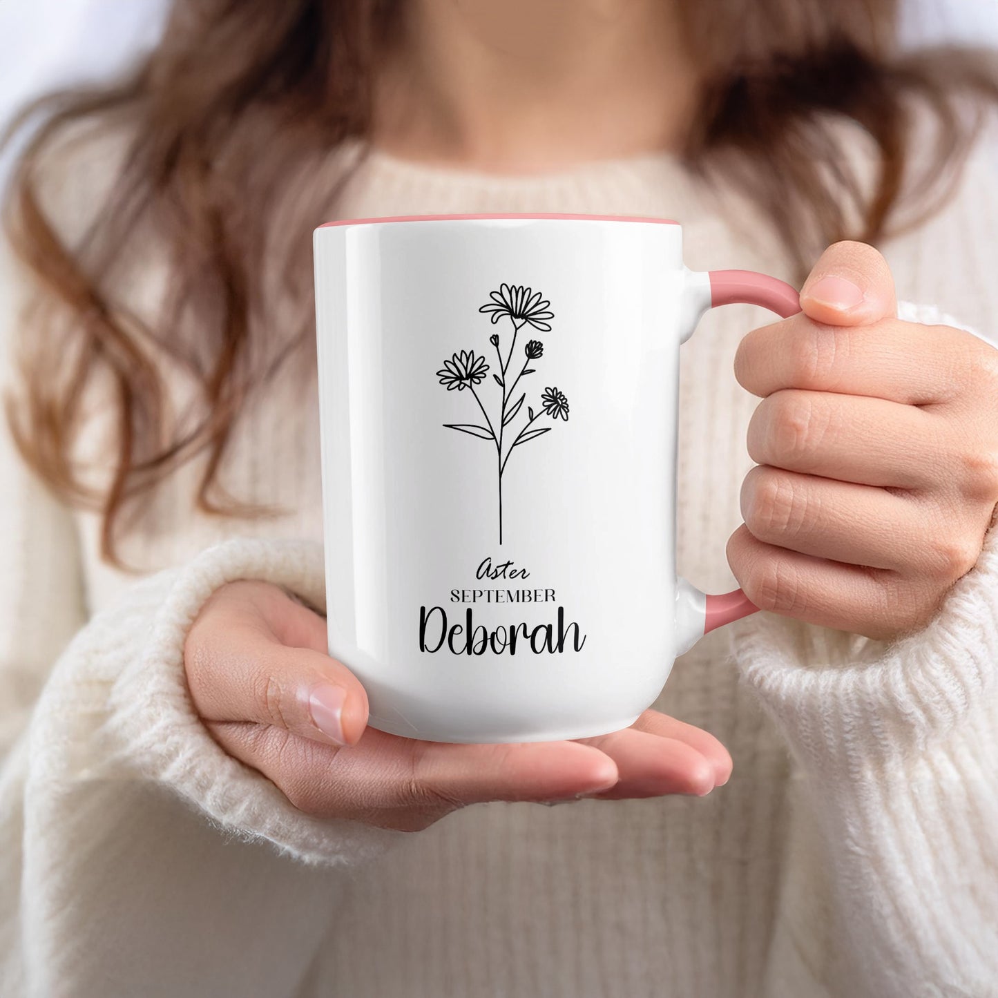 Personalized Aster September Floral Deborah Coffee Mug