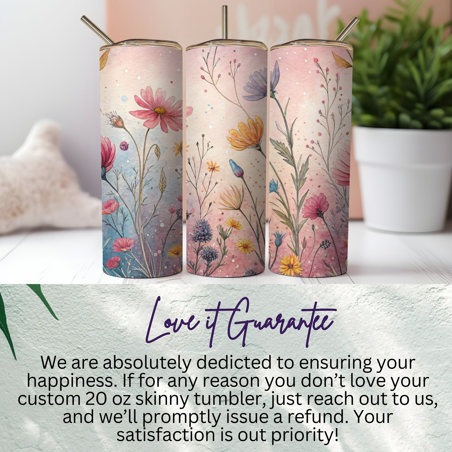 Watercolor Flowers In The Garden Design For 20 oz Skinny - Walk Greener