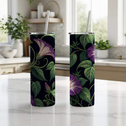 Purple Morning Glory Floral Pattern Art Print Tumblers - Walk Greener