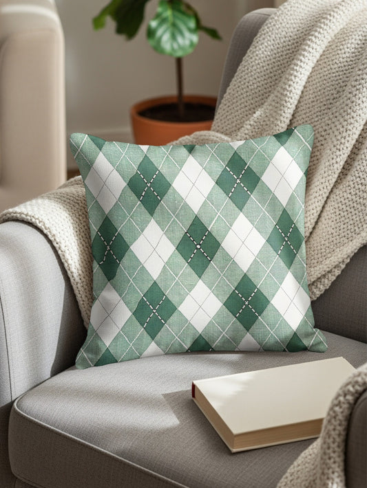 Green Argyle Diamond Pattern Geometric Style Throw Pillows - Walk Greener