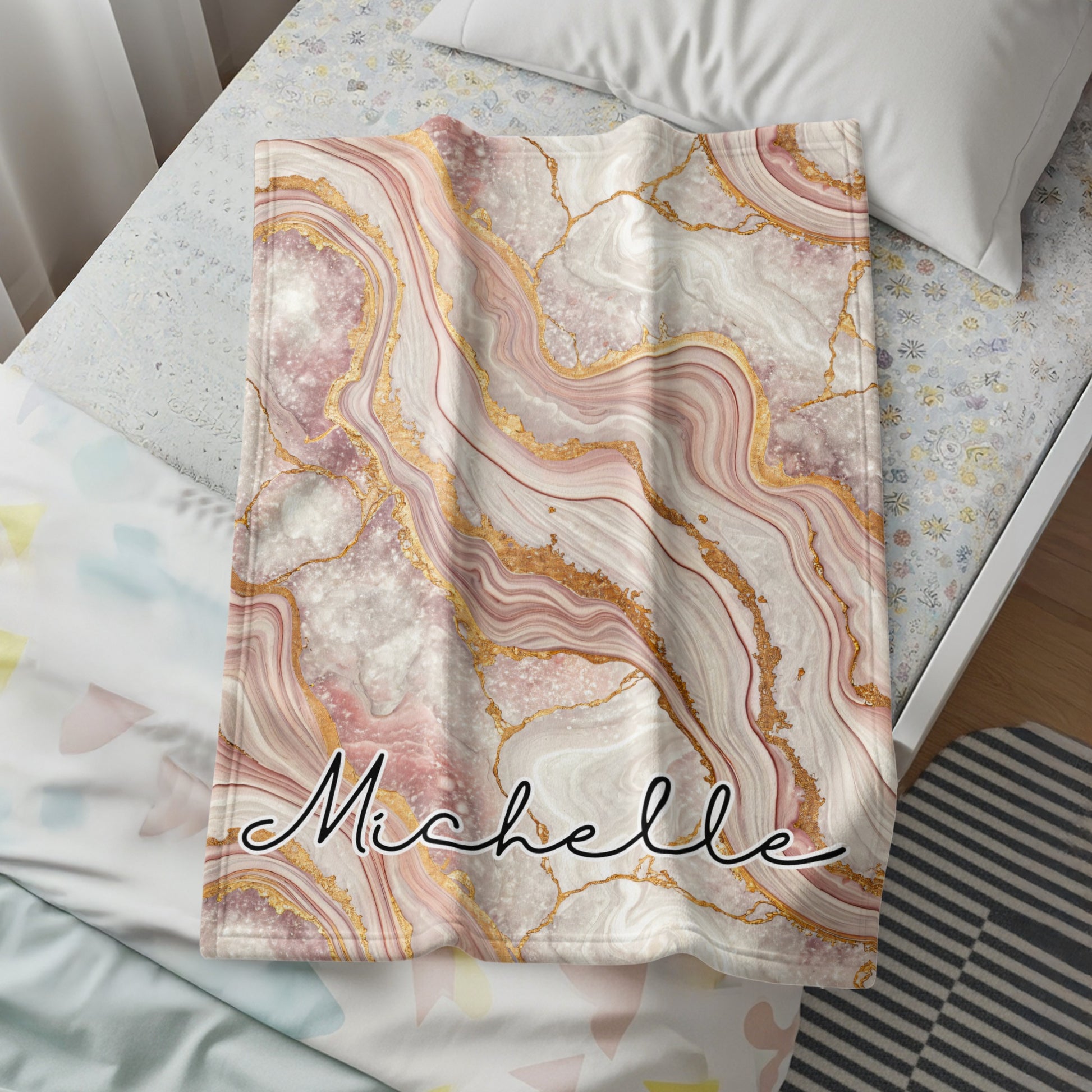 Elegant Custom Name Agate Design Print Personalized Custom Blanket - Walk Greener
