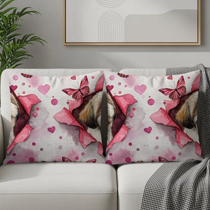 Cute Dog and Pink Butterfly Decorative Pillow Set