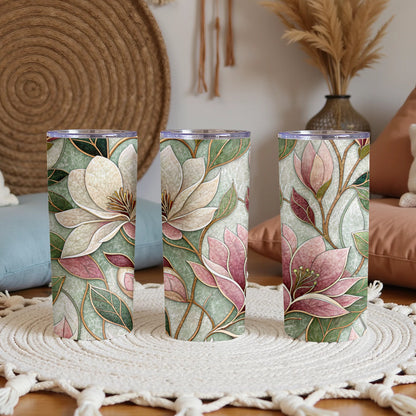 Elegant Floral Pattern Magnolia Blossoms Floral 20 oz Skinny Tumbler - Walk Greener