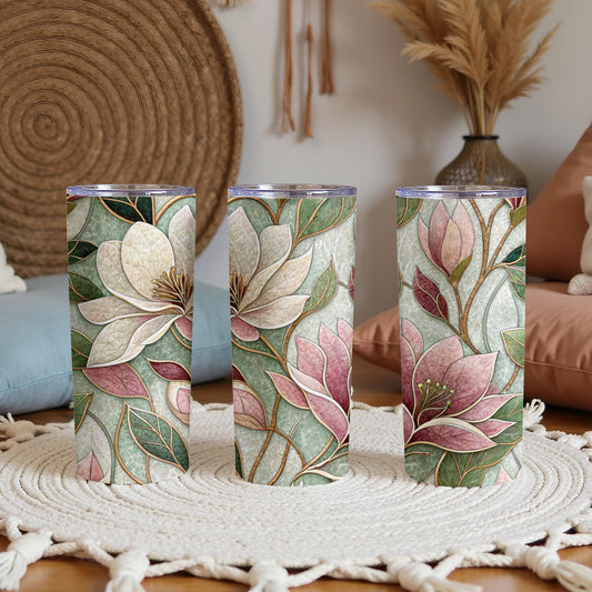 Elegant Floral Pattern Magnolia Blossoms Floral 20 oz Skinny Tumbler - Walk Greener