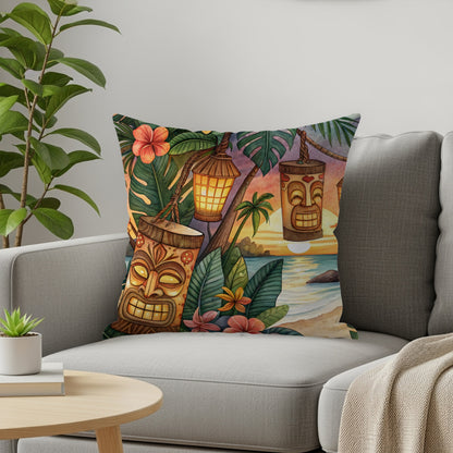 Tiki Tribe Sunset Landscape Throw Pillow for Home Decor