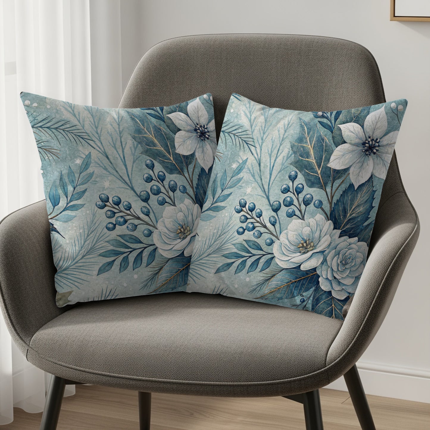 Elegant Blue Floral Pattern Design Cushion Covers