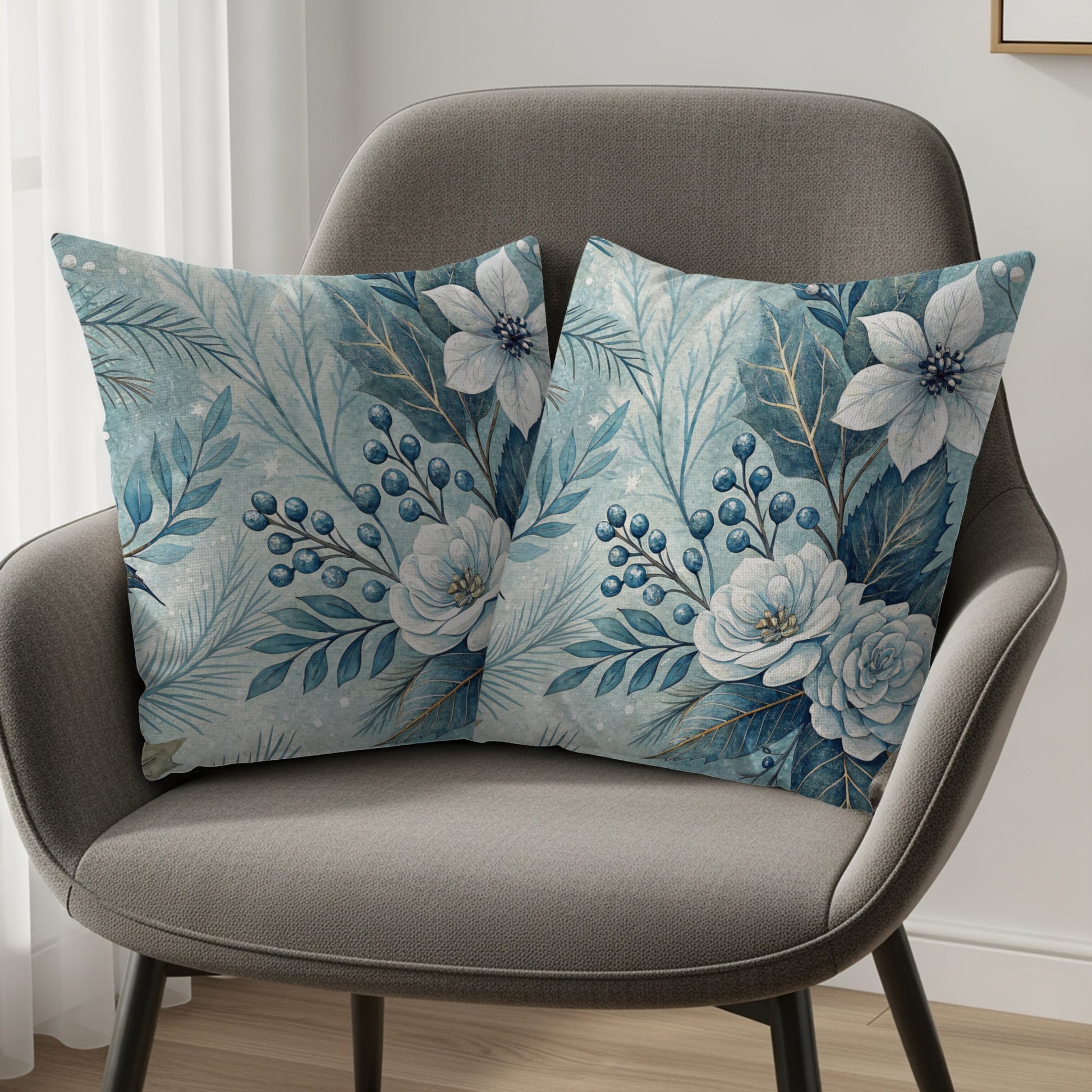 Elegant Blue Floral Pattern Design Cushion Covers