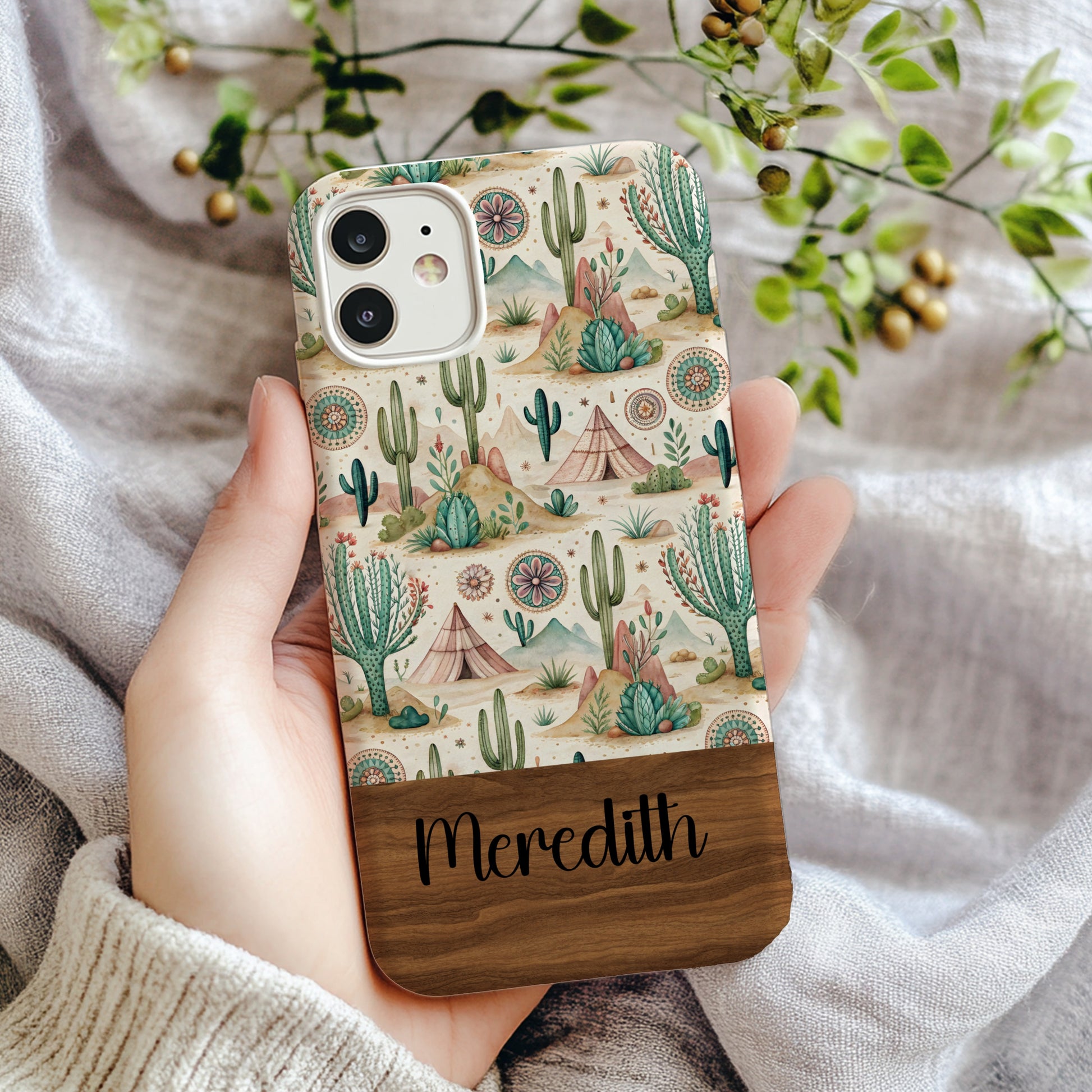 Desert Cactus Personalized iPhone Case Full-Color Illustration