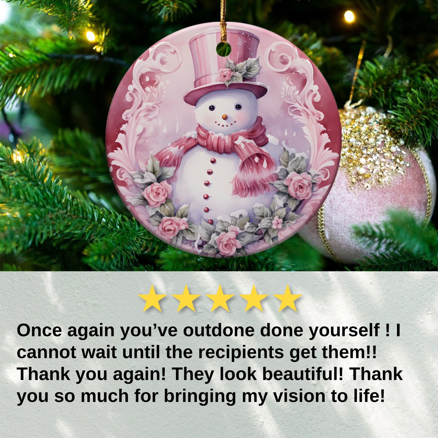 Adorable Snowman With Pink Hat Ornament product