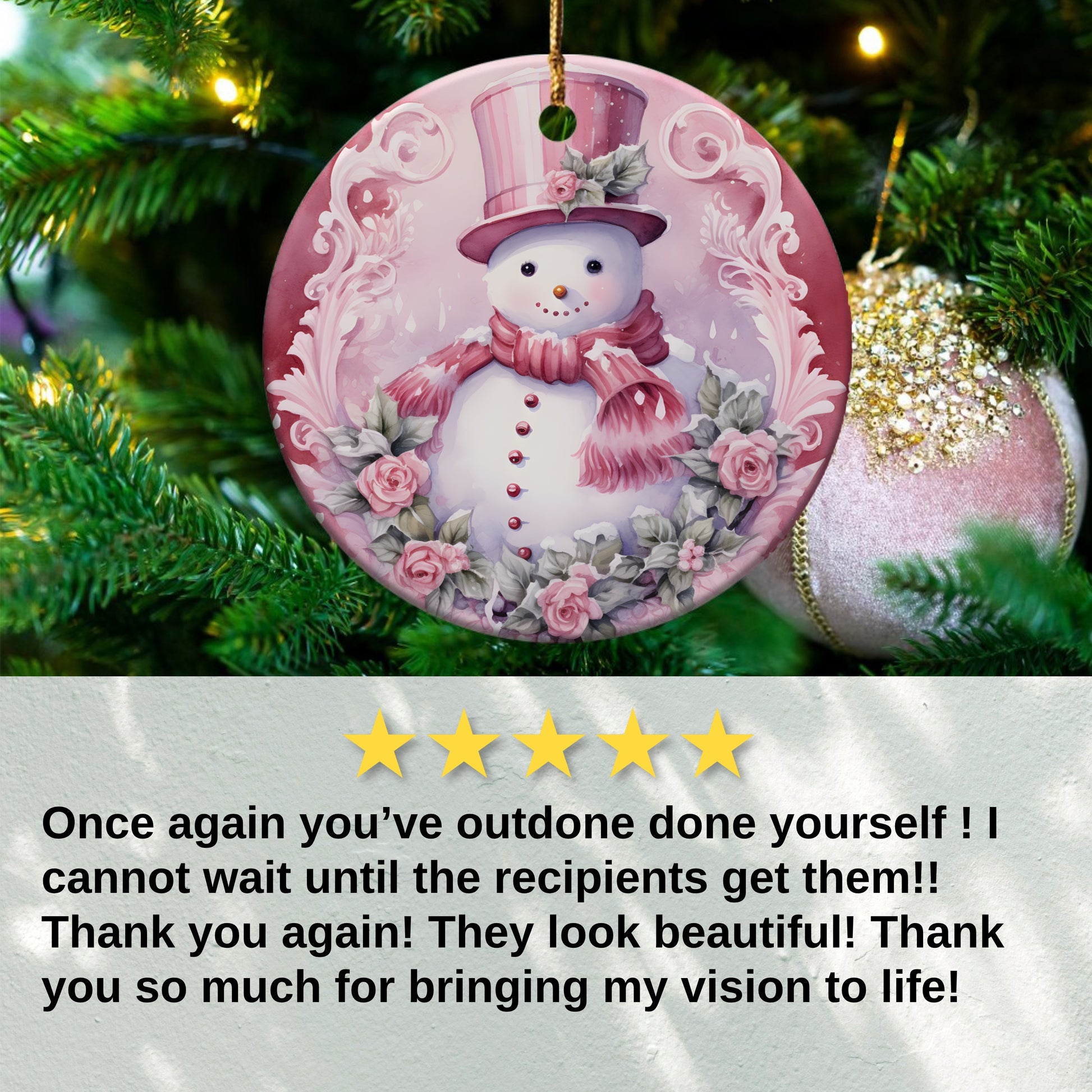 Adorable Snowman With Pink Hat Ornament product