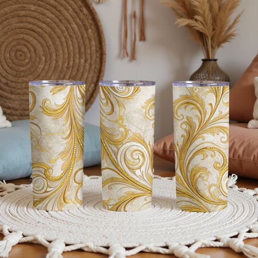 Elegant Gold and White Baroque Style Tumbler Cup