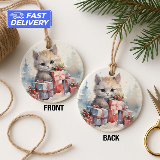 Cute Kitten with Presents Hanging Ornament product