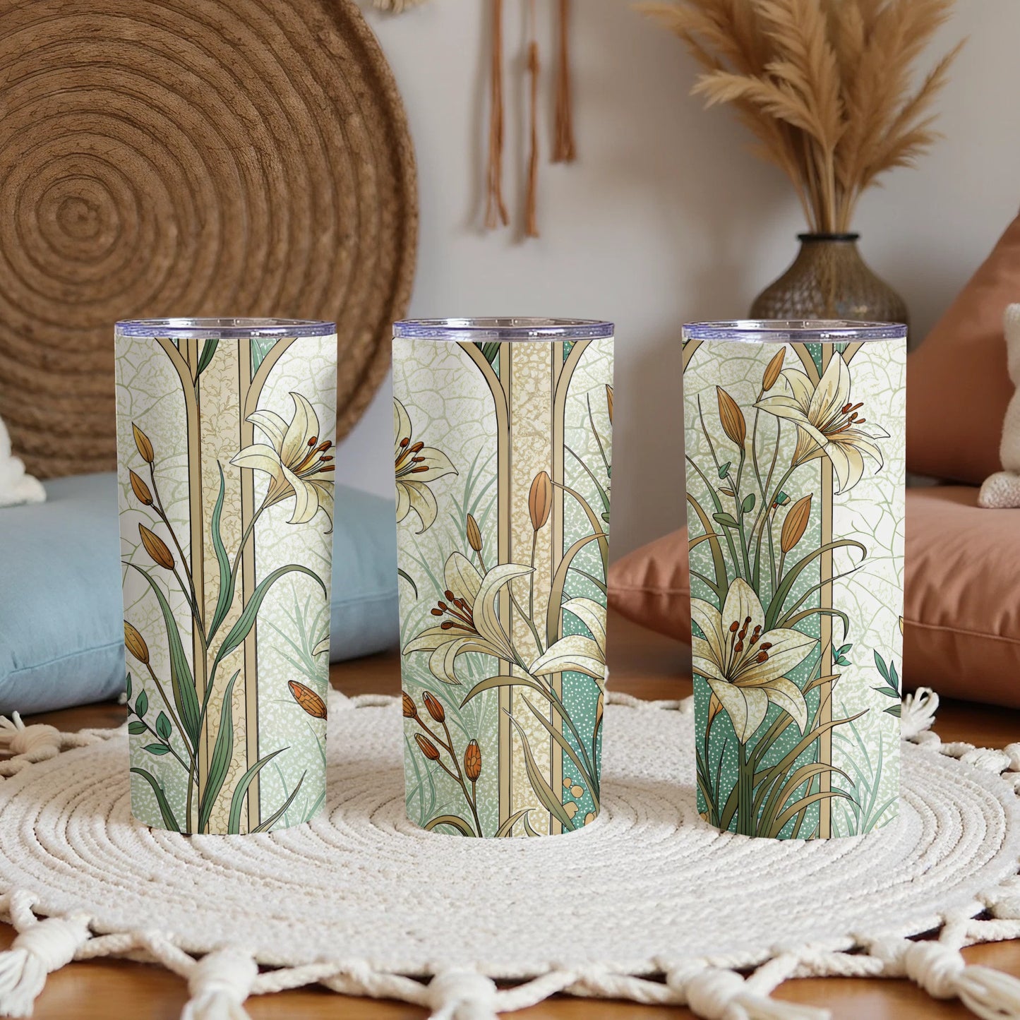 Floral with lilies Art Nouveau Style for Beautiful Decoration 20 oz Skinny Tumbler - Walk Greener