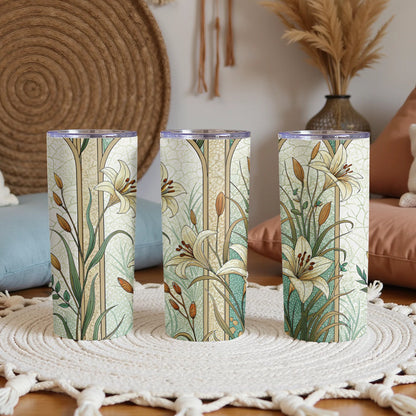 Floral with lilies Art Nouveau Style for Beautiful Decoration 20 oz Skinny Tumbler - Walk Greener