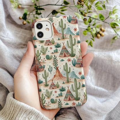 Watercolor Desert Landscape with Tipi Pattern Custom Phone Case - Walk Greener
