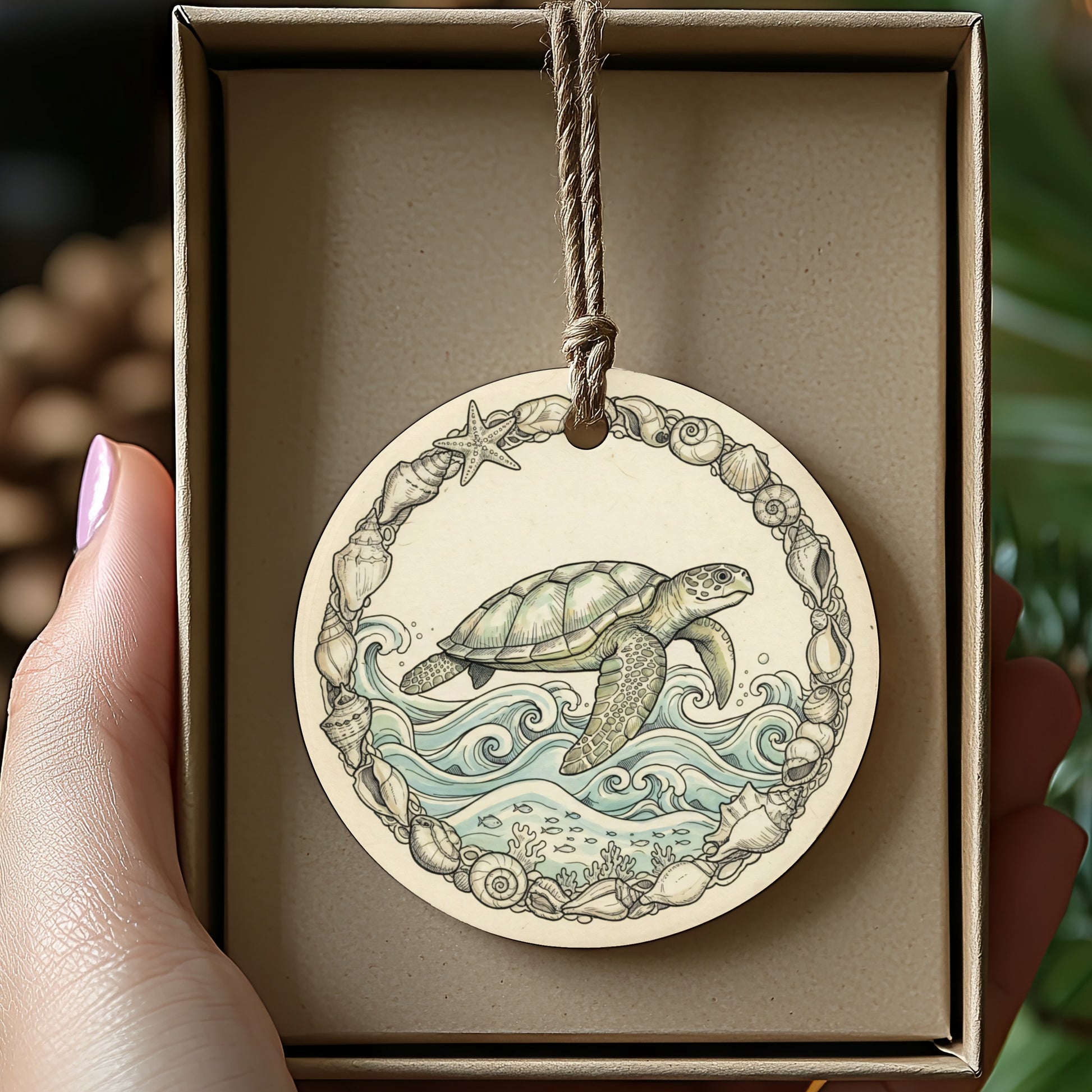 Sea Turtle and Ocean Wave Design Ornament product type