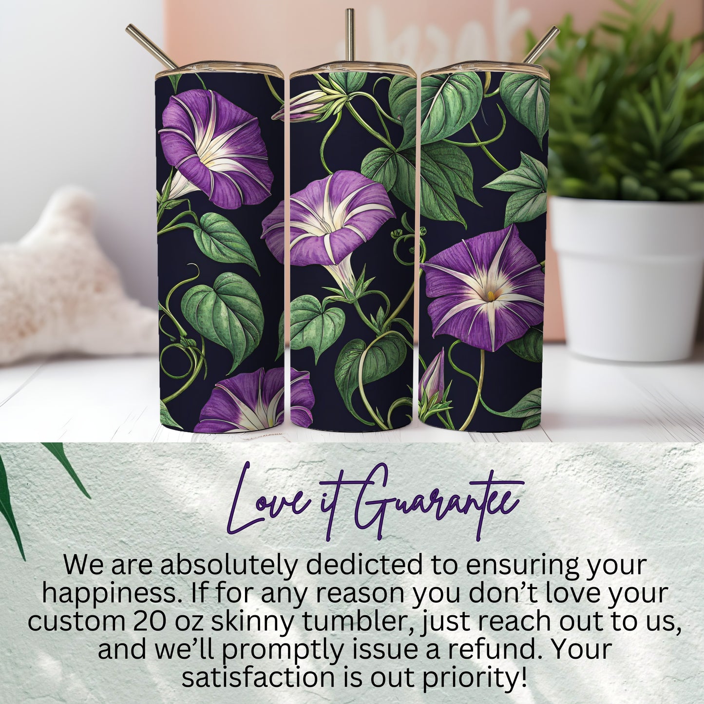 Morning Glory Floral Pattern On A Dark Background Tumblers - Walk Greener