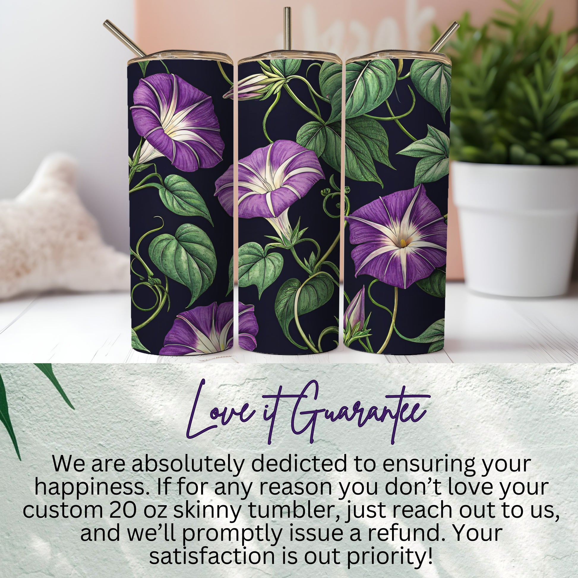 Morning Glory Floral Pattern On A Dark Background Tumblers - Walk Greener