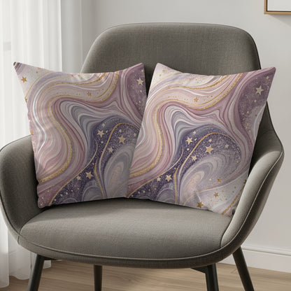 Dreamy Starry Abstract Design with Gold Accents Throw Pillows - Walk Greener