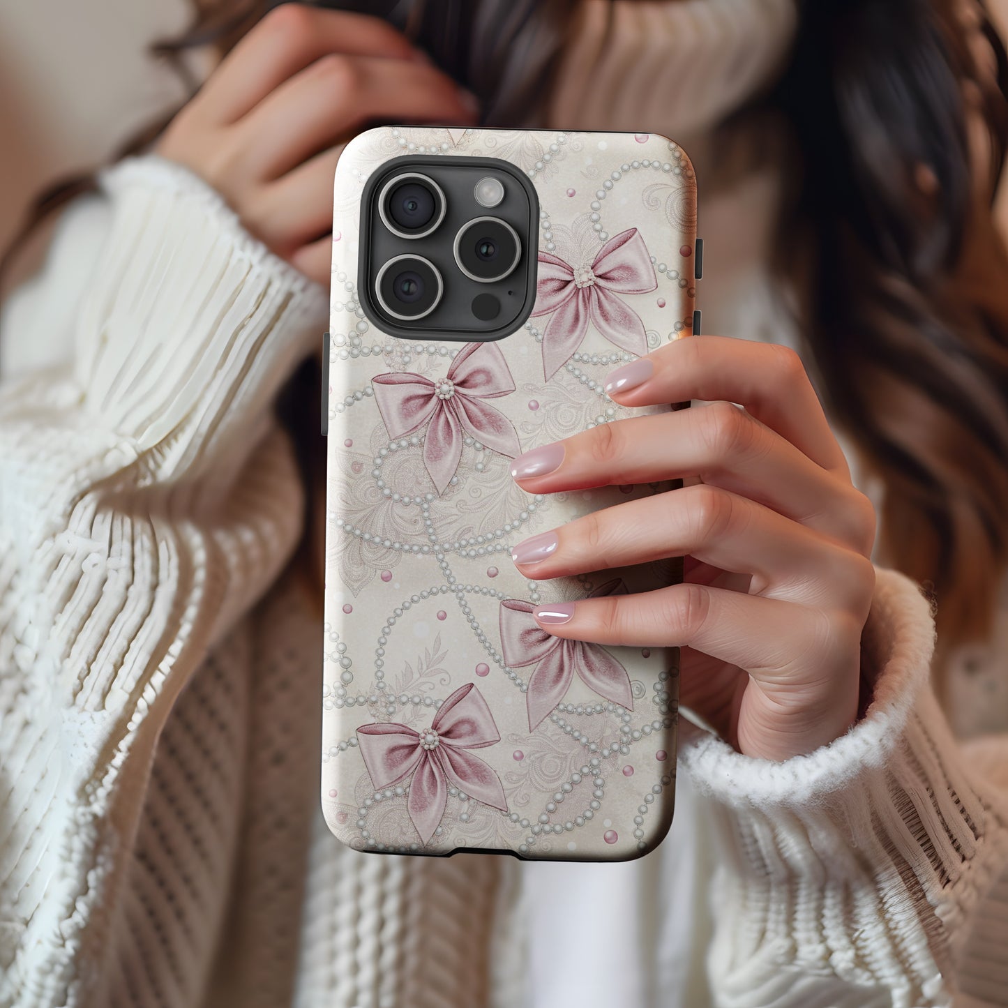 Elegant Floral Bows and Pearls Design Phone Case