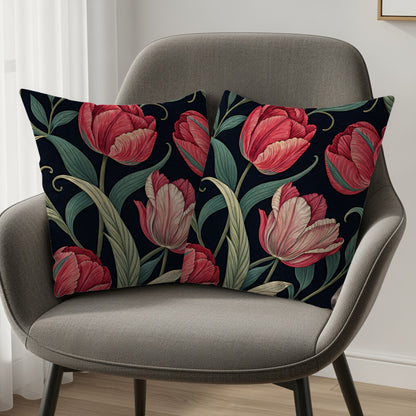 Elegant Red Tulips Seamless Pattern Decorative Floral Throw Pillows - Walk Greener