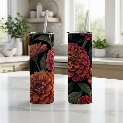 Floral Patterned Slim Insulated Tumbler with Straw