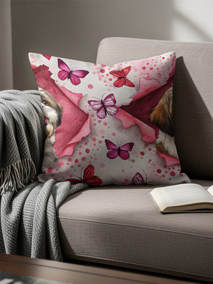 Colorful Butterfly and Dog Printed Pillow Cover