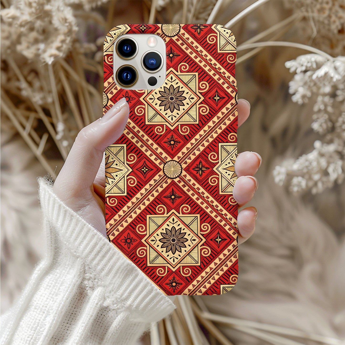 Intricate Geometric Design Red and Gold Phone Case
