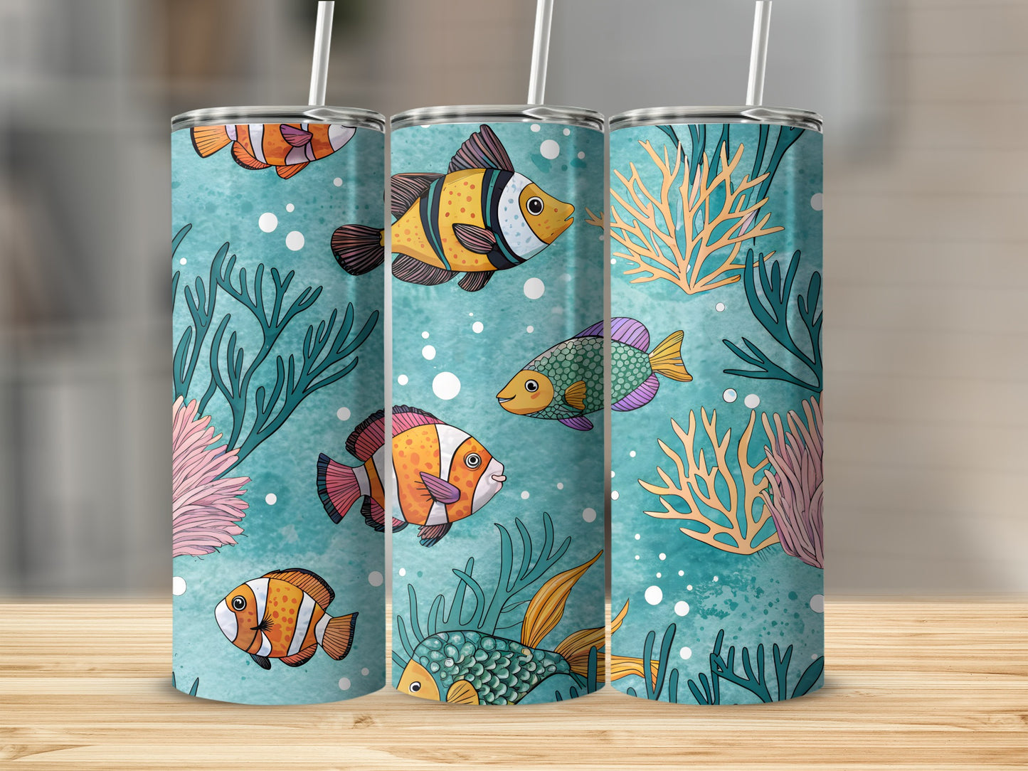 Colorful Fish and Coral Design Tumbler Product