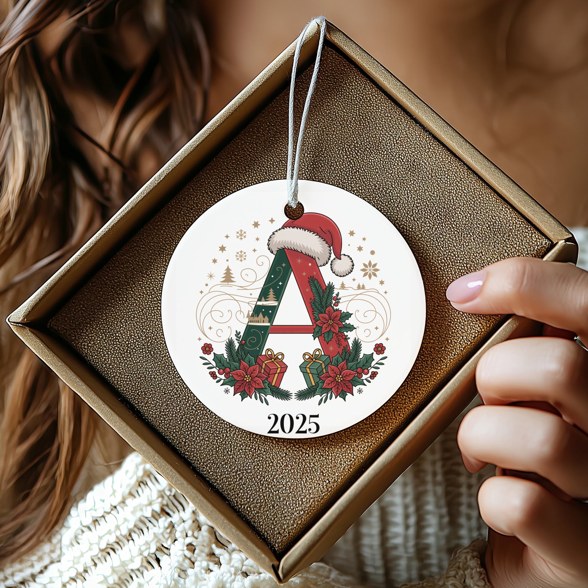 Alphabet with Santa Hat Personalized Ornament product