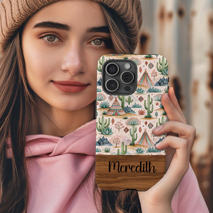 Personalized Boho Cactus iPhone Case with Name Meredith