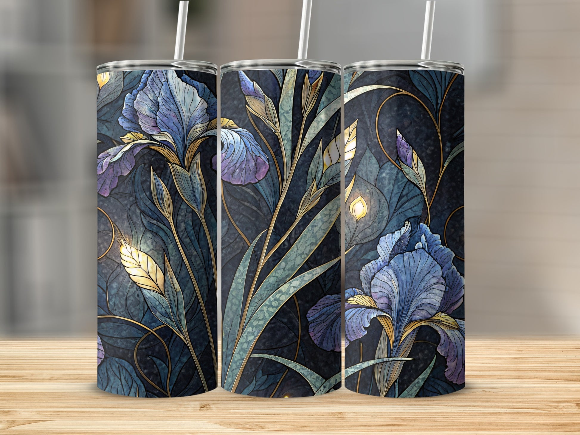 Ornate Iris Art Deco Style Floral Design for Everyone 20 oz Skinny Tumbler - Walk Greener