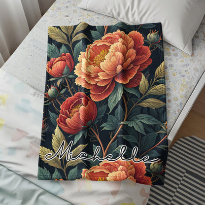 Floral Custom Name Pattern Beautiful Flower Design Custom Blanket - Walk Greener