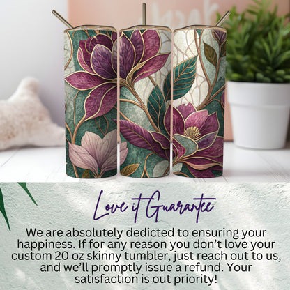 Abstract Floral Design with Gold Outlines and Lush Colors 20 oz Skinny Tumbler - Walk Greener