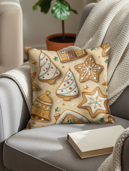 Festive Holiday Gingerbread Design Throw Pillow