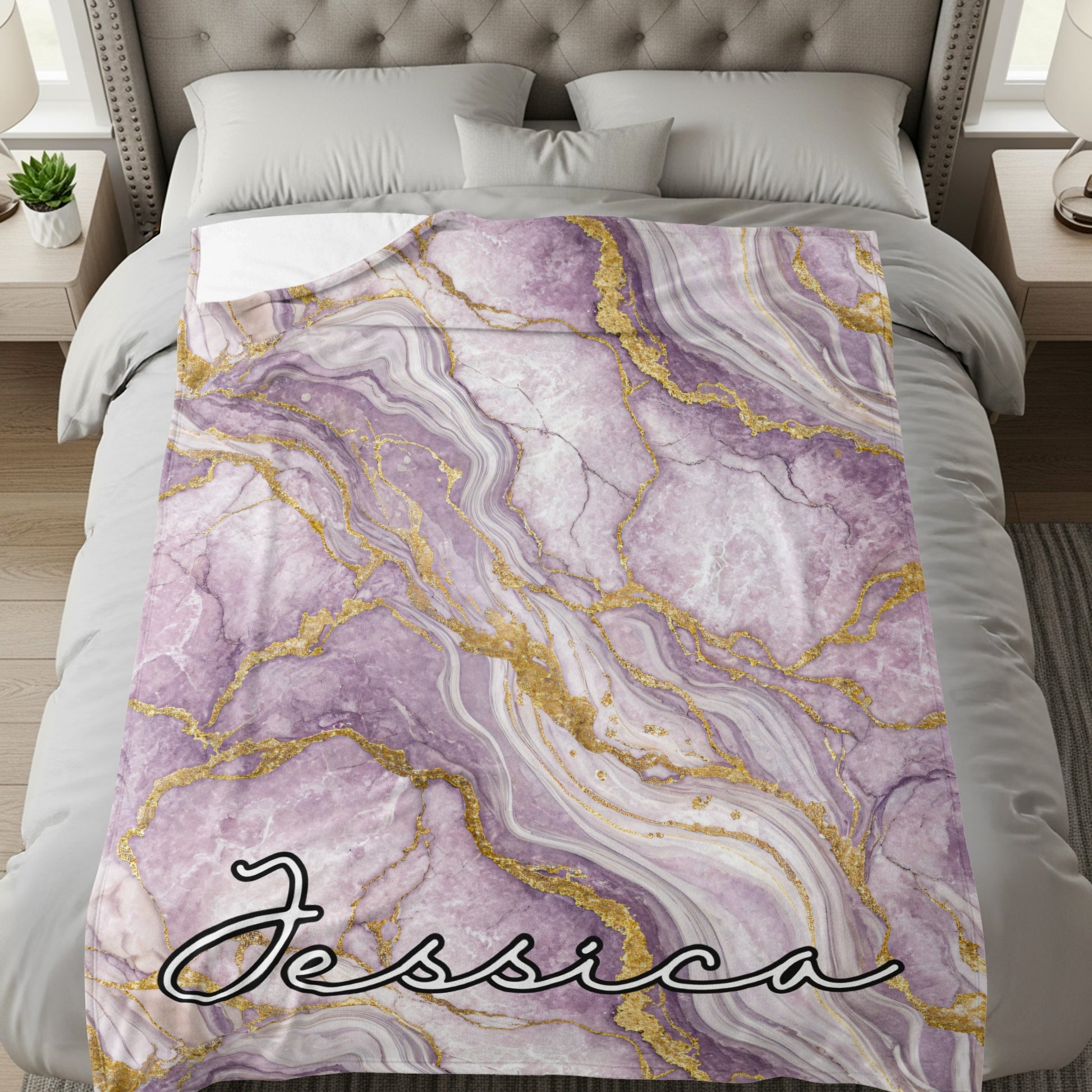 Jessica Purple and Gold Marble Pattern Blanket