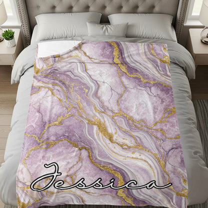 Jessica Purple and Gold Marble Pattern Blanket